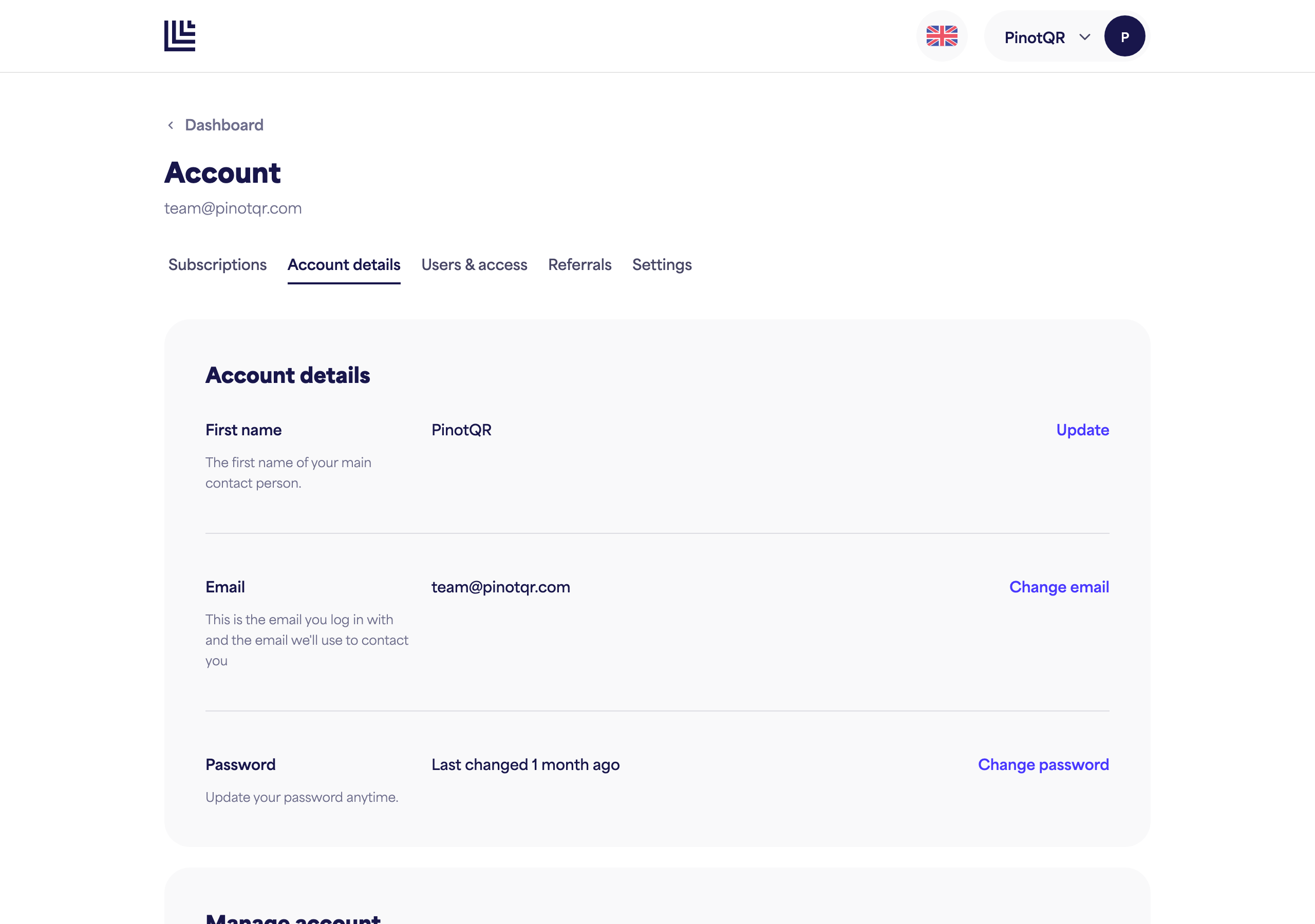 The Account details page with the First name field