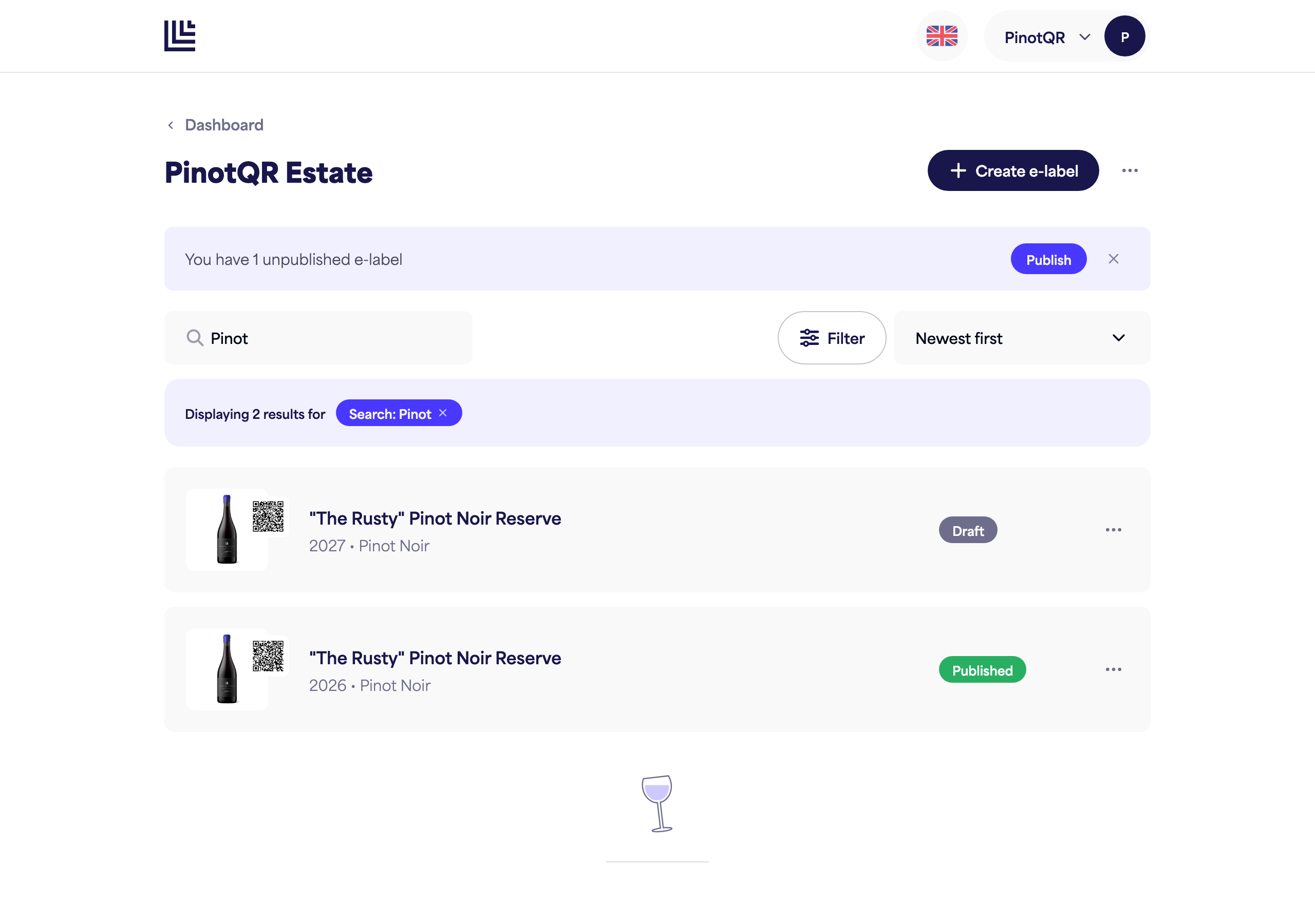 The brand page with the search box in use