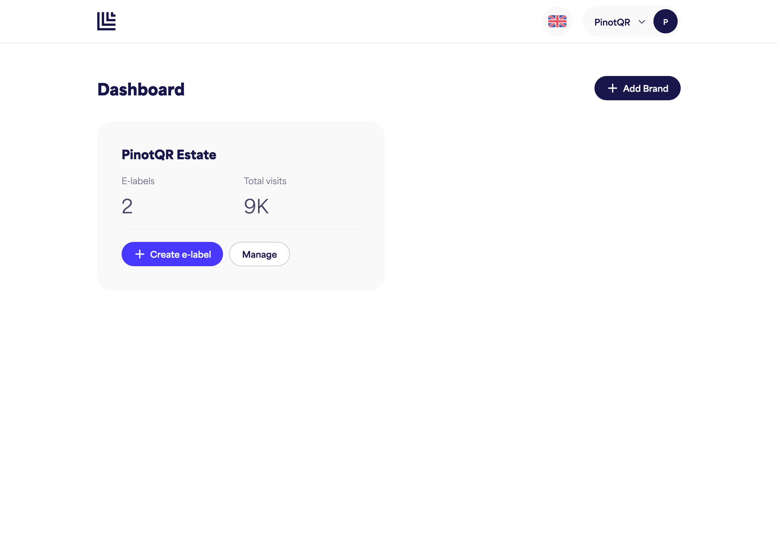 The dashboard showing a newly created brand card