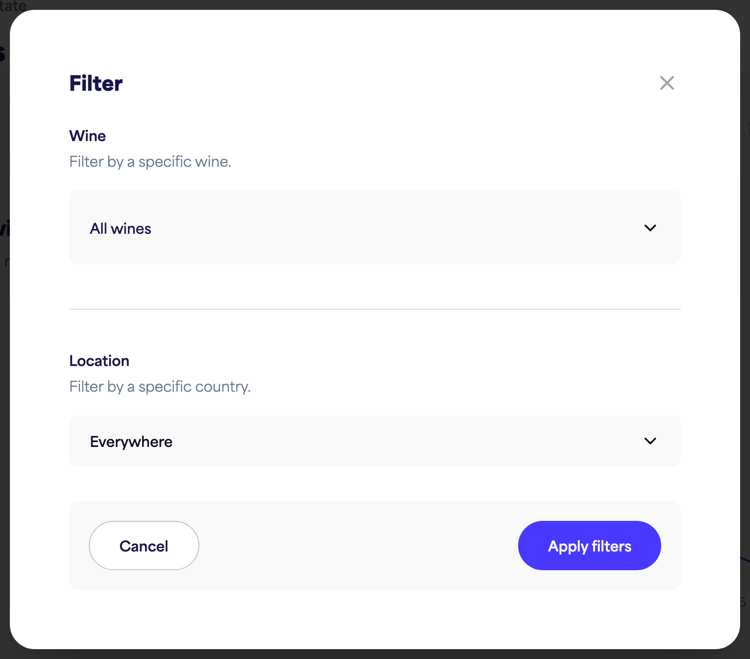 The Insights filter panel (time, wine, location)