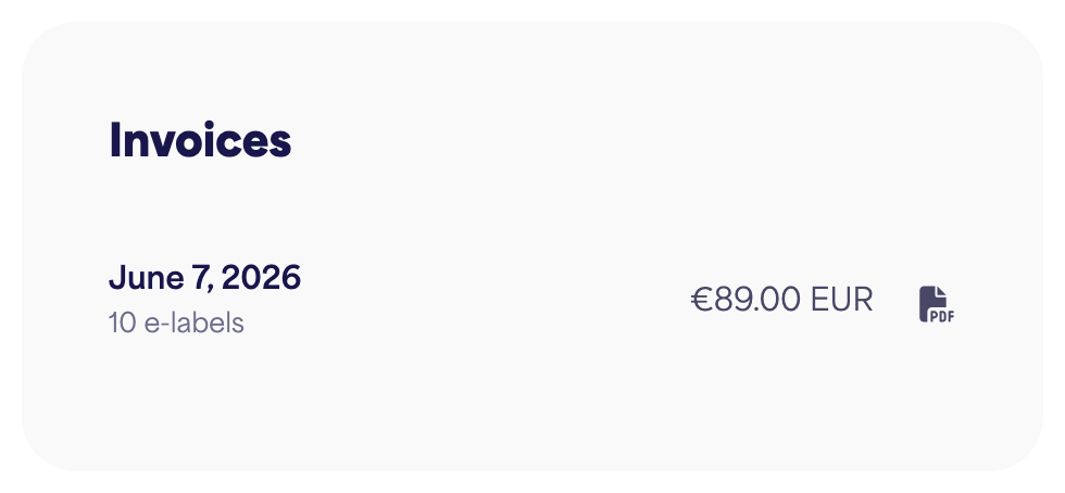 The Invoices list with download buttons